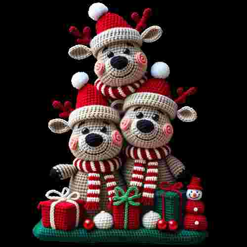 Faux Crochet 3 Reindeer