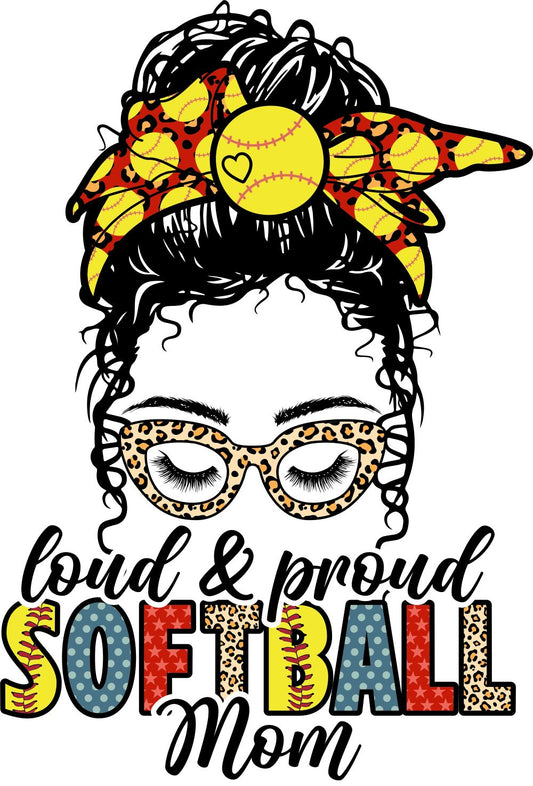 Messy bun loud & proud softball mom