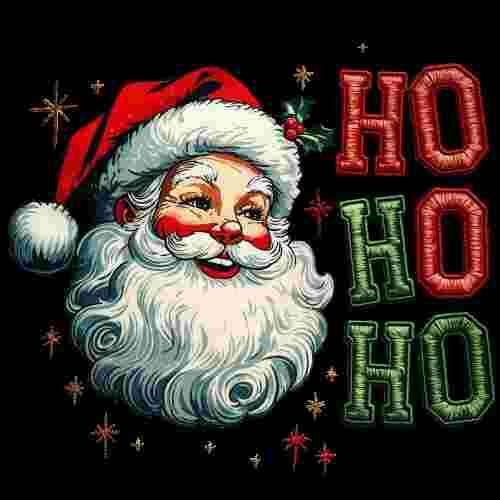 Retro Santa HO HO HO Stitched