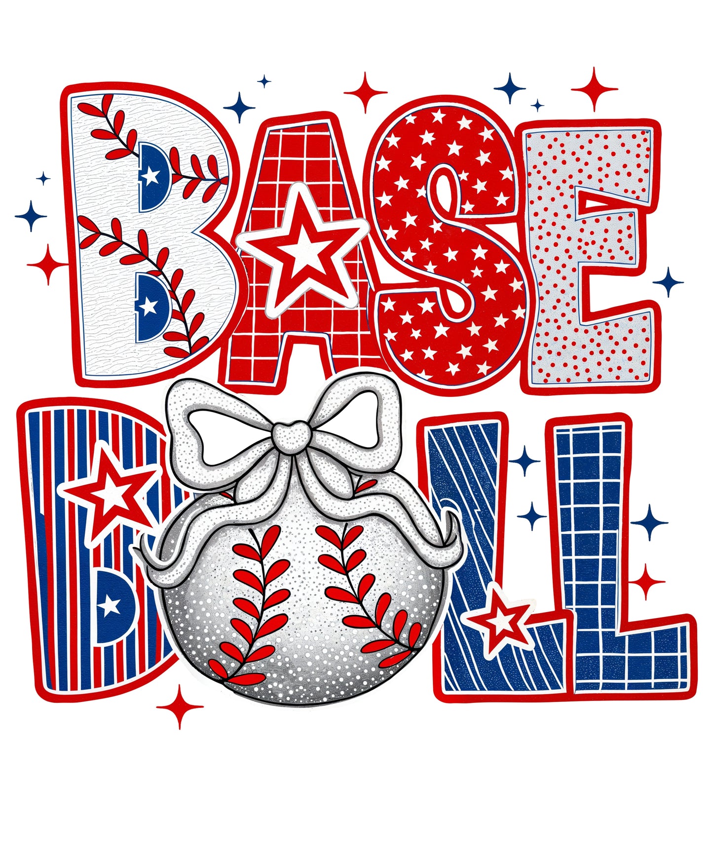 Baseball Red/White/Blue/Bow