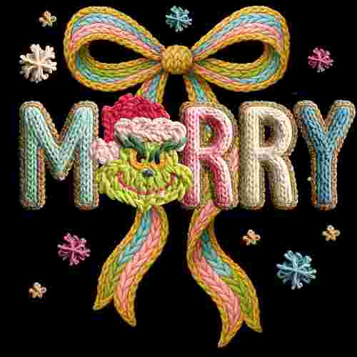 Faux Crochet Grinch Bow Merry