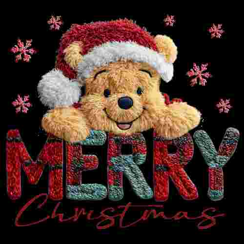 Faux Crochet Merry Christmas Pooh