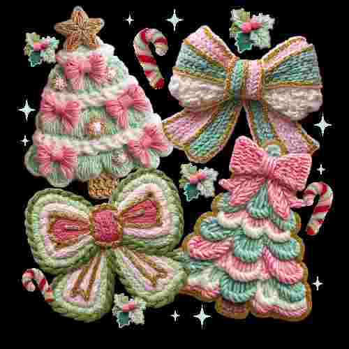 Faux Crochet Pastel Trees and Bows