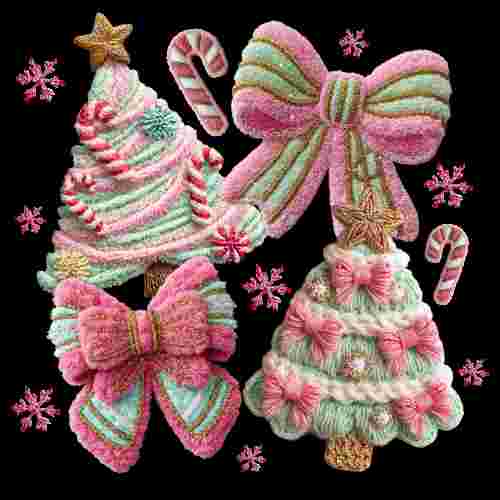 Faux Crochet Pastel Trees and Bows 2