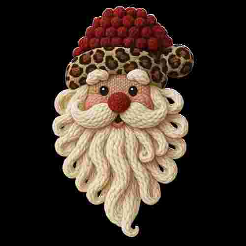 Faux Crochet Santa Leopard in hat