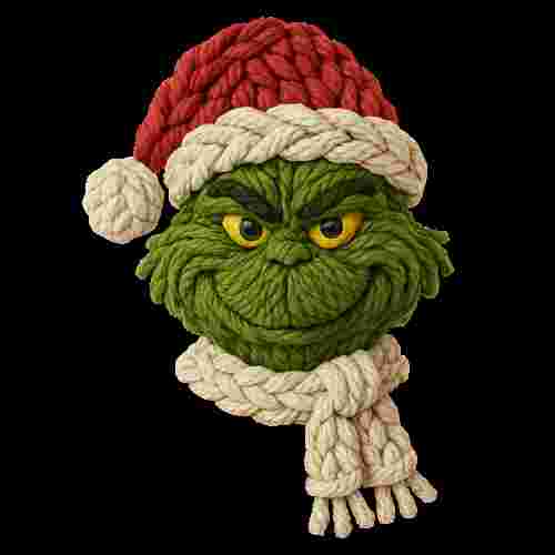 Faux Crochet Grinch Red White Hat and Scarf