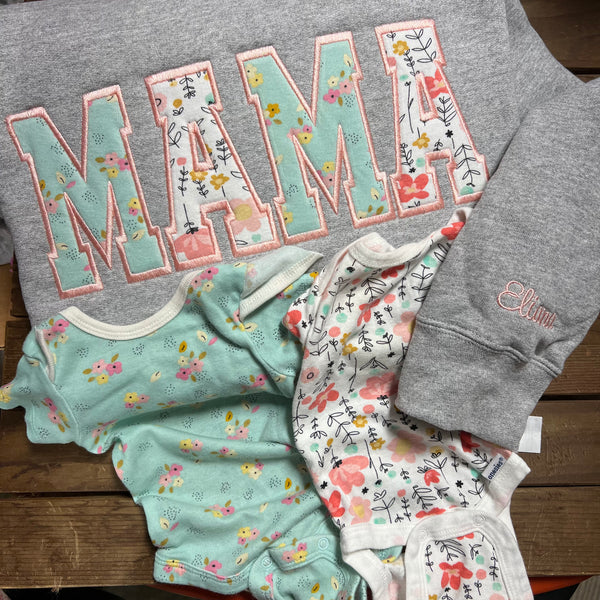 Applique Mama Sweatshirt with babies clothes