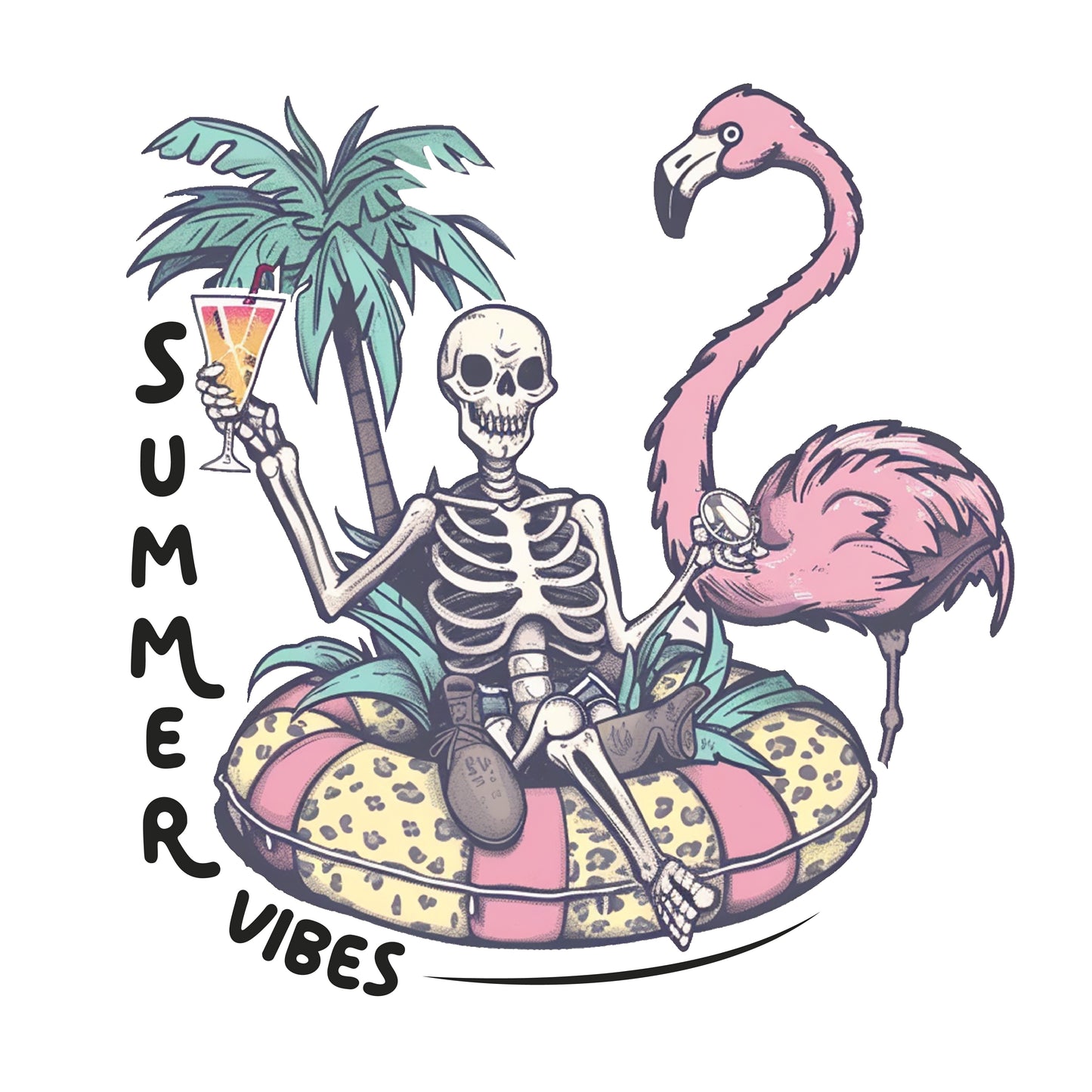 Summer Vibes Flamingo Skeleton