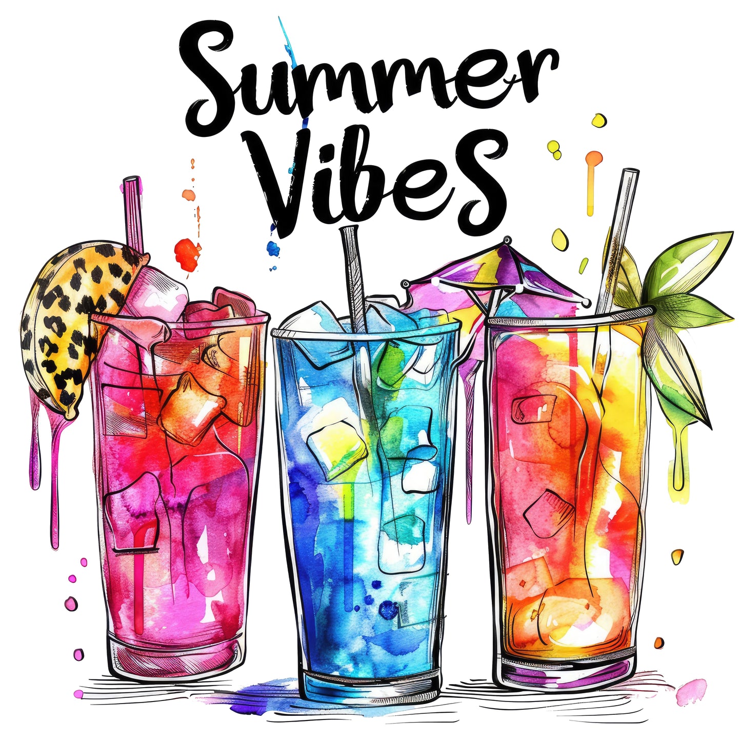 Summer Vibes Watercolor Drinks