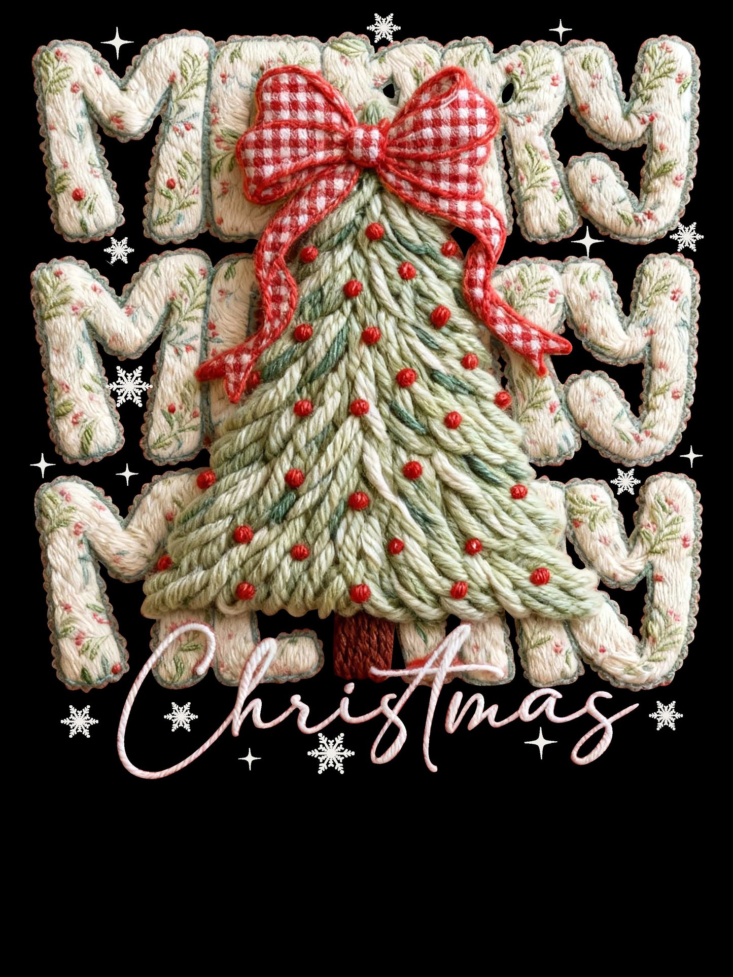 Faux Crochet Floral Merry Christmas