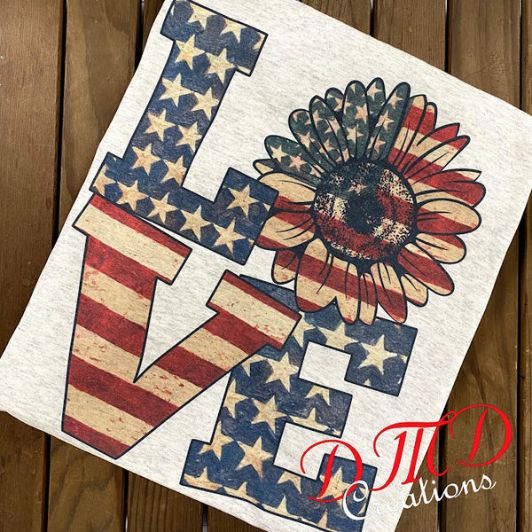 Love, Sunflower and America  Sublimation shirt