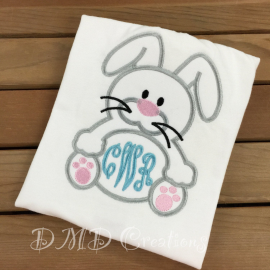 Bunny with Monogram tummy, Cute Bunny with initials in tummy - DMDCreations