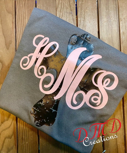 Distressed Cross with Monogram shirt , Initials with cross shirt - DMDCreations