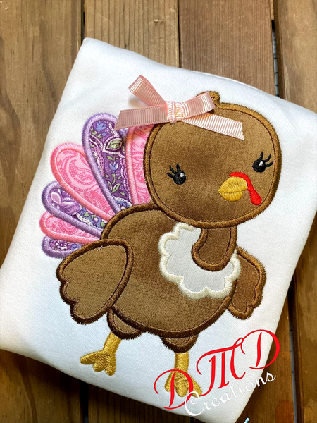 Little Girl Turkey with Bow Shirt , Cute Little Girl Turkey shirt - DMDCreations