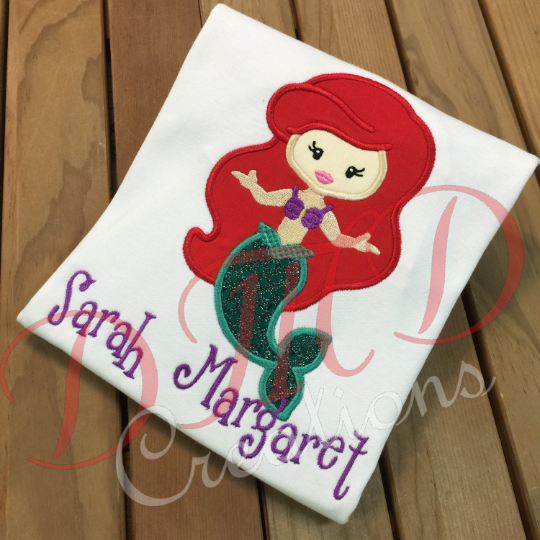 Ariel inspired Shirt, Disney Princess Applique Shirt, Ariel Birthday Shirt - DMDCreations