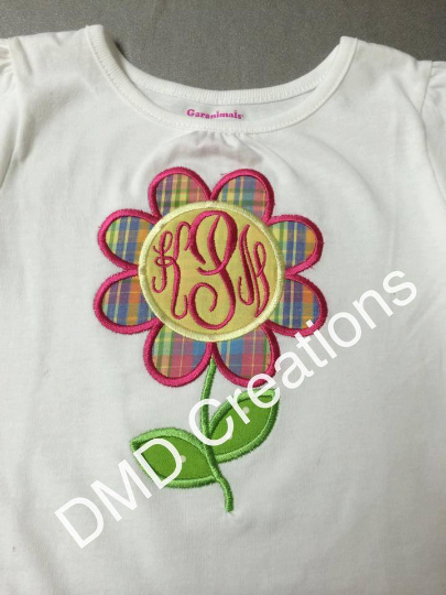 Monogram Flower Applique Shirt , Applique Flower with monogram shirt - DMDCreations