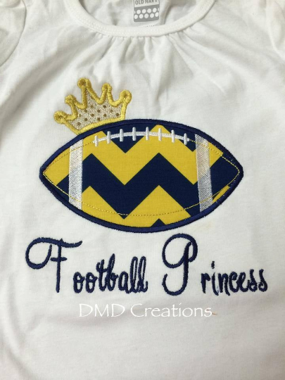 Football Princess Applique Shirt, Football with Crown Applique Shirt - DMDCreations