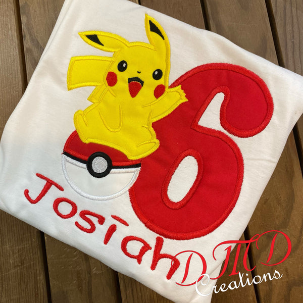 Pikachu with Pokeball Birthday Shirt, Pokemon Characters Birthday Shirt