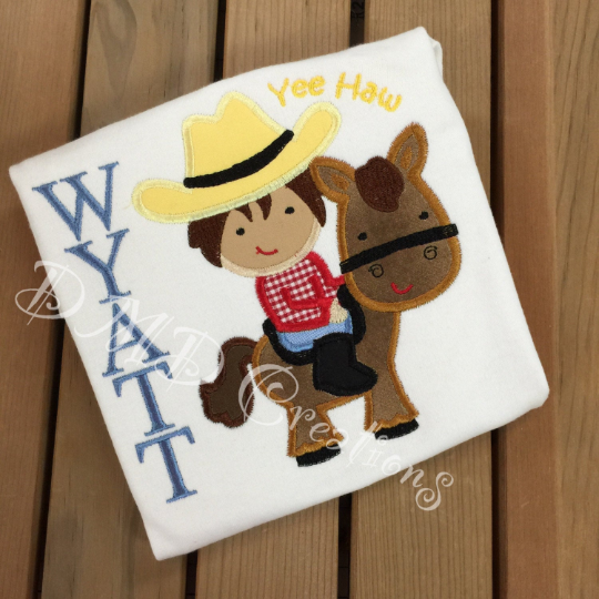 Yee Haw Cowboy Applique Shirt, Cowboy with Pony Shirt - DMDCreations