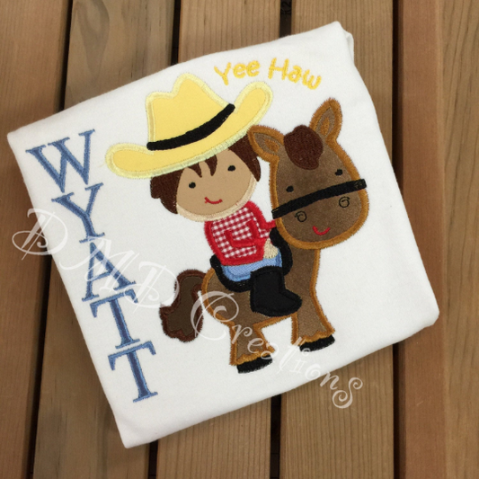 Yee Haw Cowboy Applique Shirt, Cowboy with Pony Shirt - DMDCreations