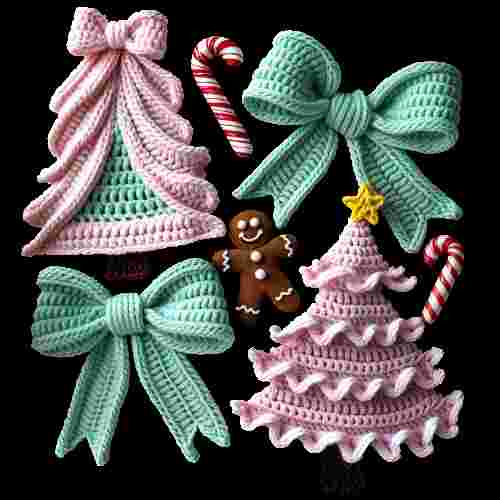 Faux Crochet  Christmas Tree and bows