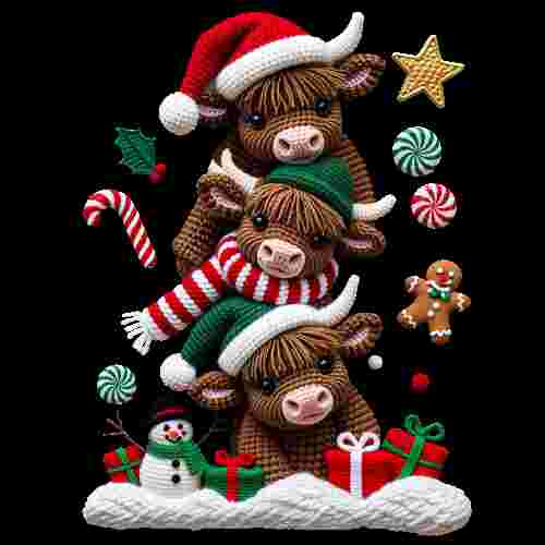 Faux Crochet 3 Highland Cows