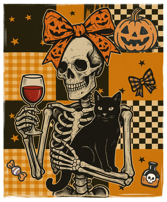 Girl Skeleton with Cat