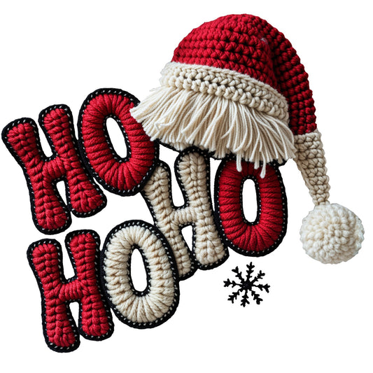 Faux Crochet Ho Ho Ho Santa Hat