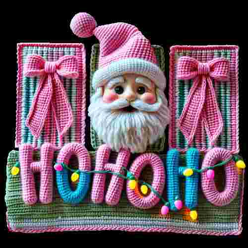 Faux Crochet Pink HO Santa Face Ho