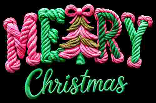 Faux Crochet Merry Christmas pink green