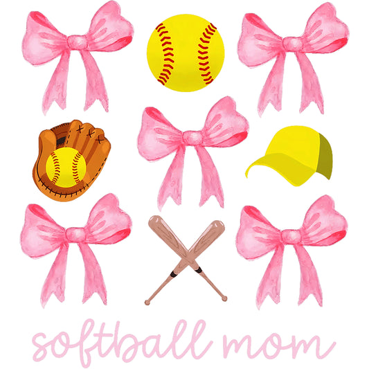 Softball mom 4 Pink bow