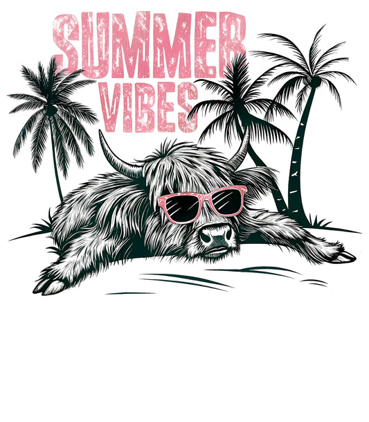 Highland Cow Laying Summer Vibe