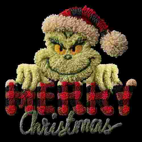 Faux Crochet Grinch Merry Christmas