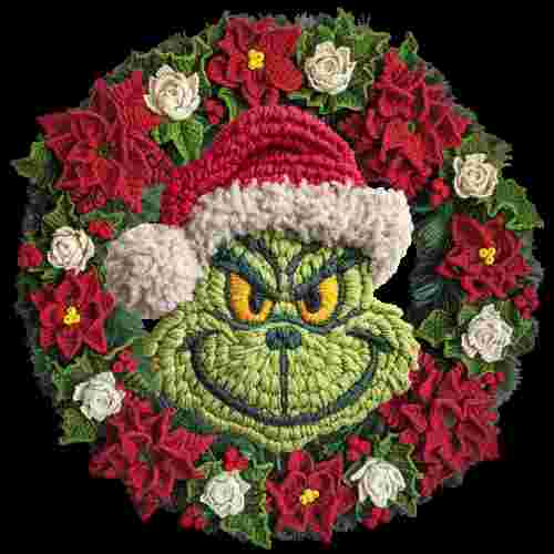 Faux Crochet Grinch Wreath 2