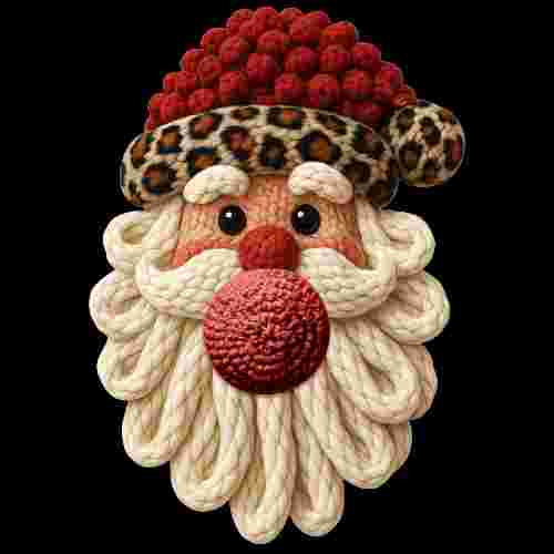 Faux Crochet Santa leopard in hat blowing bubble