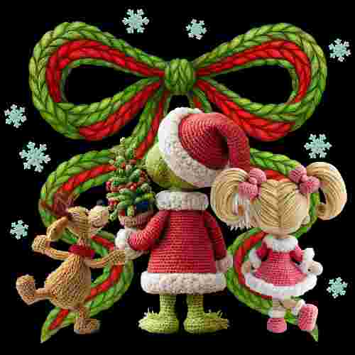 Faux Crochet Bow and Grinch Characters