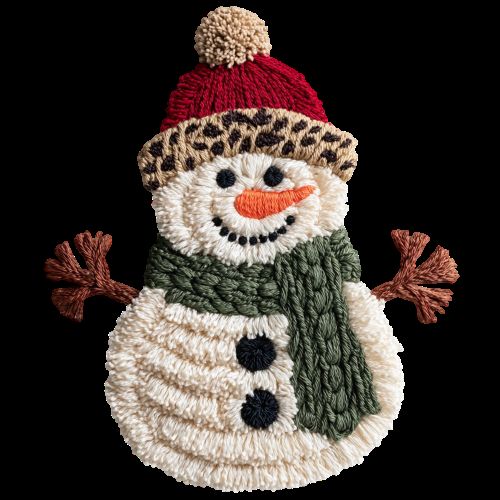 Faux Crochet Snowman Red Leopard Hat