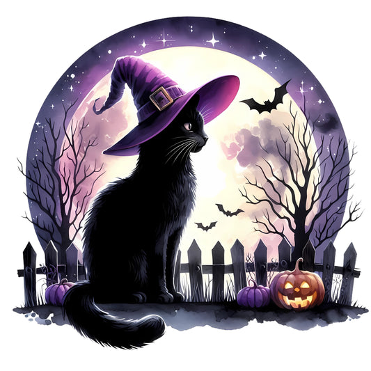 Black Cat and Full Moon
