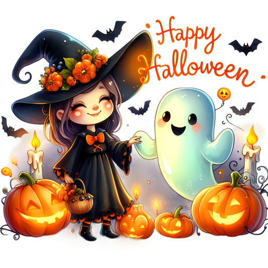 Happy Witch With Ghost