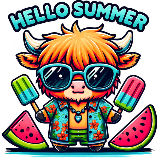 Highland Cow Hello Summer
