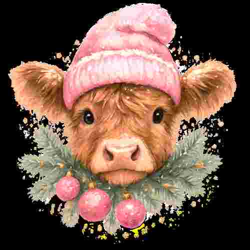 Highland Cow Pink Beanie