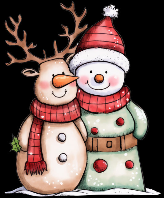 Round Snowman and Reindeer