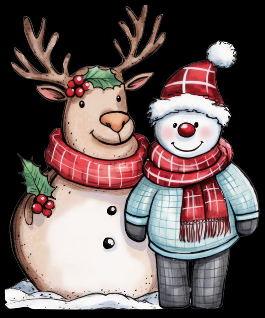 Snow Reindeer with Holly
