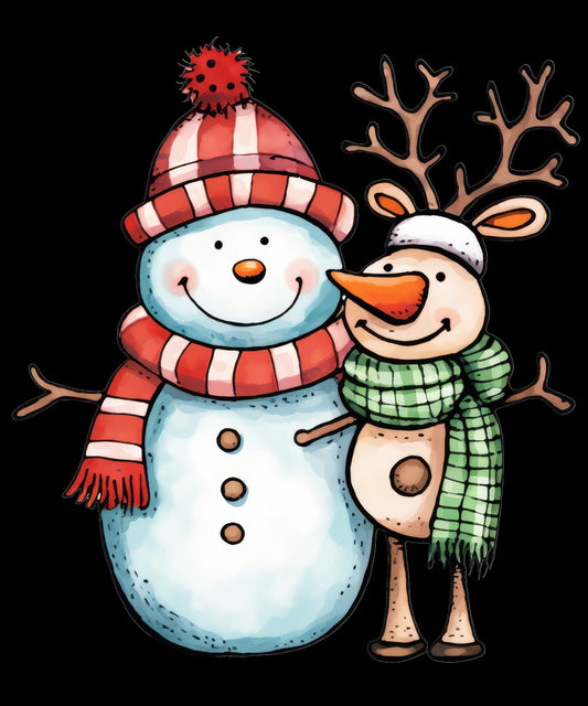 Snowman Red Hat and Scarf REindeer