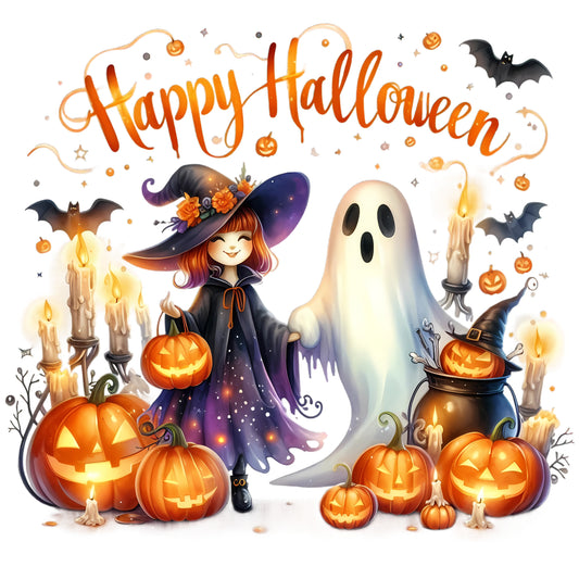 Witch Ghost and Pumpkin
