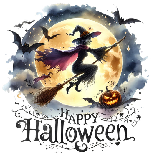 Witch on Broom in Moon