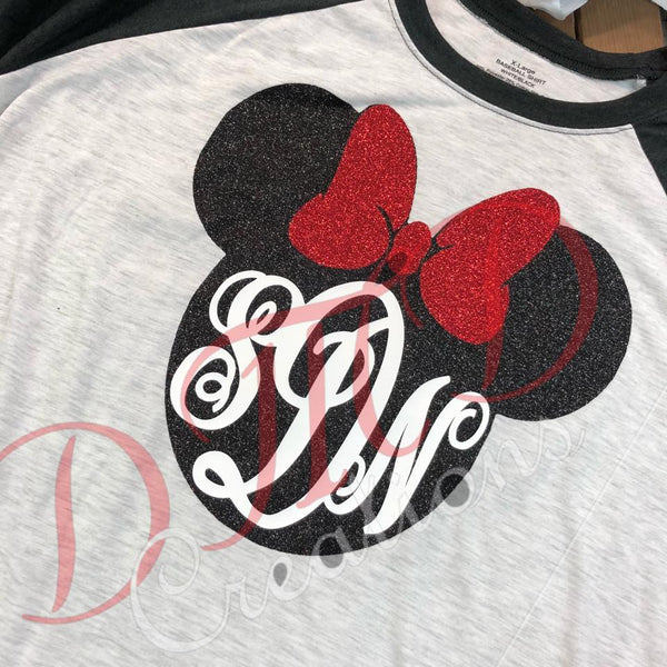 Minnie Mouse monogram shirt , Raglan minnie mouse shirt - DMDCreations