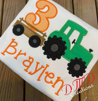 Tractor pulling Wagon and number birthday shirt, John Deer Inspired birthday