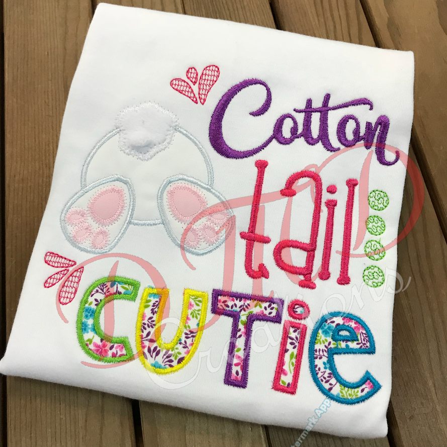 Cotton Tail Cutie Shirt, Bunny applique shirt - DMDCreations