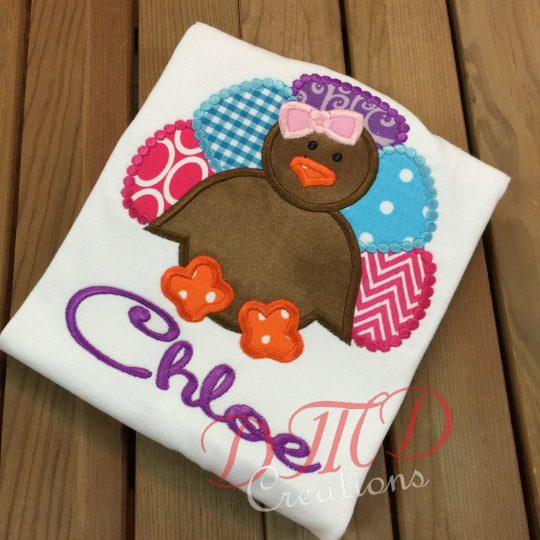 Girl Turkey Applique Shirt , Dottie Girl Turkey Shirt - DMDCreations